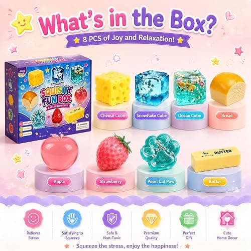 8 PCS Squishy Mystery Fun Box, Squishy Box Set Cute Butter, Dumpling, Strawberry, Realistic Shaped Squeezes Balls, Squeeze Slow Rising Stress Relief Soft Cute Anxiety Gifts Party Favor (#A) thumbnail 6