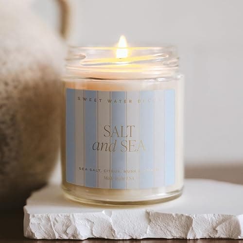 Sweet Water Decor Salt and Sea Patterned Candle – Soy Candles with Sea Salt, Citrus, Musk, Amber Aroma– 40 Hour Burn – 9oz Clear Glass Jar – Ocean Summer Candles for Home Decor thumbnail 4