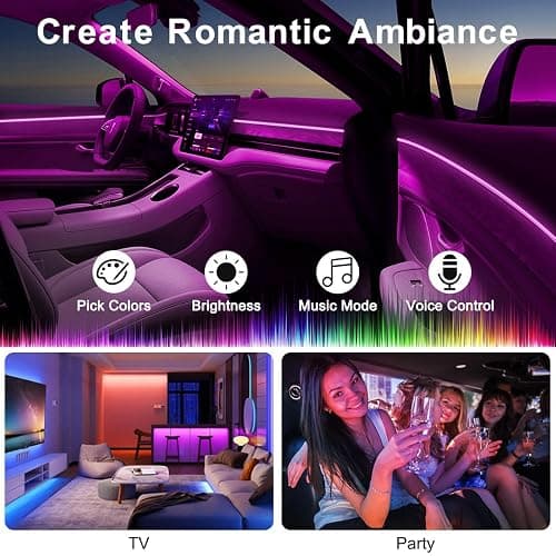 Interior Car LED Strip Lights APP Control, 5 in 1 RGB 16 Million Colors Ambient Lighting Kit with 236 inches Fiber Optic, Music Mode Inside Car Lighting Decorations thumbnail 6