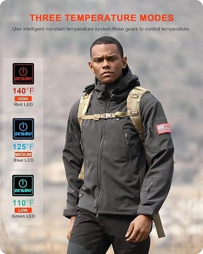 DEWBU Heated Jacket for Men with 12V Battery Pack Winter Outdoor Soft Shell Electric Heating Coat thumbnail 4