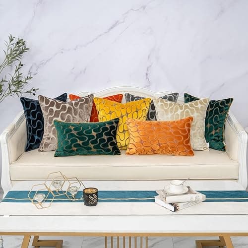 Yangest Green Square Throw Pillow Cover Wavy Velvet Cushion Cover Modern Zippered Pillowcase for Sofa Couch Bedroom Living Room Chair, 18 x 18 Inch thumbnail 7