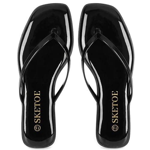 SKETOE Flip Flops for Women Square Toe Flat Sandals for Women Comfortable Thong Sandals Leather Flip Flops Lightweight Summer Beach Sandals Dressy Vacation Essentials Slides thumbnail 4