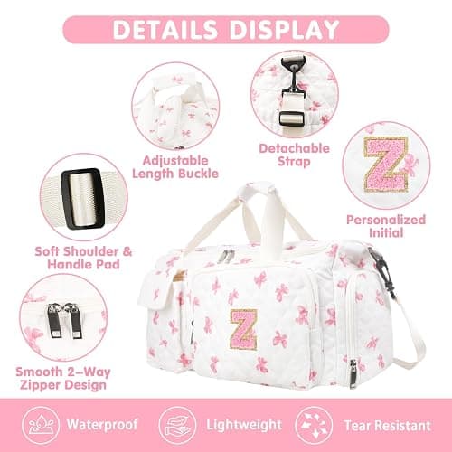 Gifts for Girls Initial Travel Duffle Bag, Personalized Initial Duffel Bag with Shoe Compartment Dance Cheer Weekender Bags, Gymnastics Gym Overnight Bag Birthday Gift for Teens Girl (Letter-Z) thumbnail 4