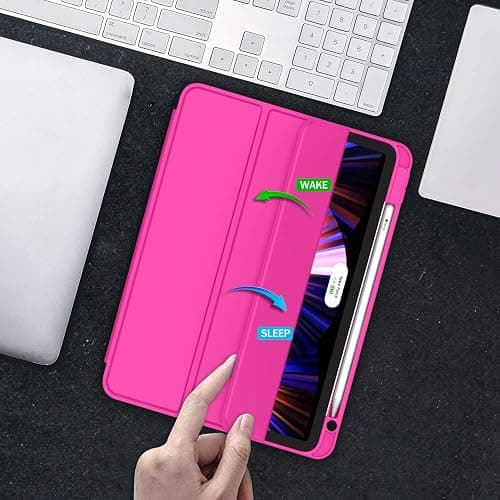 ZryXal iPad Pro 11 Inch Case 2022/2021/2020, Portable Device Cover with Pencil Holder, Smart Case for Touch ID, Auto Wake/Sleep, 2nd Gen Pencil Charging (Rose Red) thumbnail 5