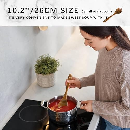 Hefild Wooden Spoons for Cooking, Nonstick Cooking Utensil Set with 10 Piece Acacia Wooden Spatulas and Spoons for Cooking, Terrific for Everyday Kitchen Tasks thumbnail 3