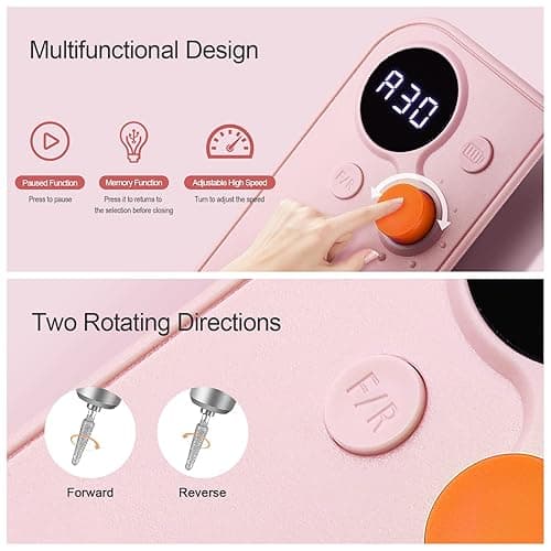 Professional Portable Nail Drill, 30000RPM Rechargeable Electric Nail File Machine Cordless E File Machine Set for Acrylic Nails for Remove Gel Polish Nail for Home & Salon Use,Pink - Pink thumbnail 4