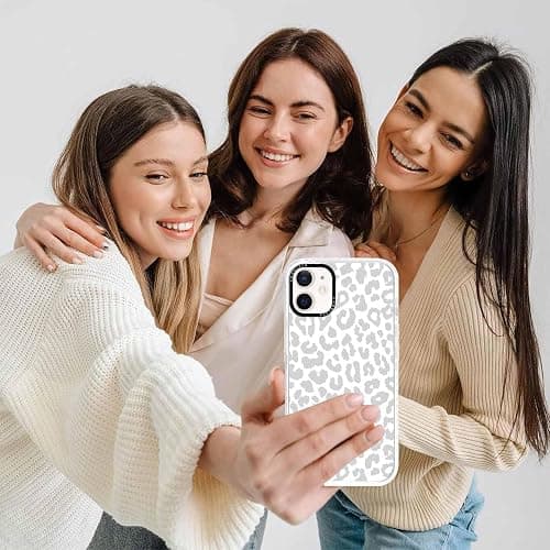 lioscre Cheetah Print Phone Case for iPhone 12 / iPhone 12 Pro 6.1" Case with 2 Pack Tempered Screen Protector, Cute Leopard Pattern Design Shockproof TPU Soft Clear Phone Cover for Women Girls, White thumbnail 7