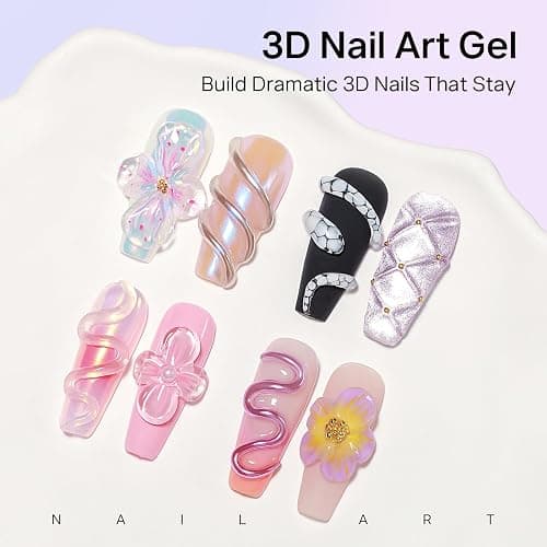 MIZHSE 3D Gel Nail Art Sculpting Gel, 60g Large Capacity Non-Sticky Clear Solid Builder Gels for Nails, Molding Hard Gels for Nail Art Charms, U V LED, with Gold Chrome Powder & Silicone Flower Mold thumbnail 4