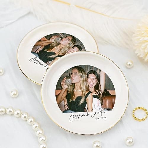 Chillever Custom Photo Besties Ring Dish, Friendship Plate, Personalized Jewelry Holder, Bestie Picture Trinket Tray, Besties Gifts, Gifts for Best Friend BFF, Home Decorations, Birthday, Anniversary thumbnail 5