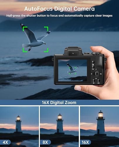 8K Digital Cameras for Photography - Autofocus 88MP WiFi Profession Camera with Dual-Lens - 16X Digital Zoom Photography Camera for YouTube with Lens Hood, Touch Screen, 2 Batteries & Charging Stand thumbnail 6