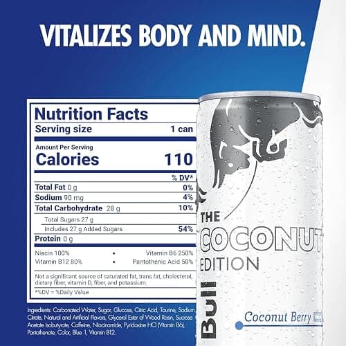 Red Bull Coconut Edition Energy Drink, Coconut Berry, with 80mg Caffeine plus Taurine & B Vitamins, 8.4 Fl Oz, Pack of 8 Cans thumbnail 4