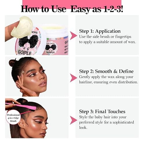 Strong Hold Edge Control Hair Styling Gel - Non-Greasy No Flaking Pomade With Long-Lasting Temples Styling Cream, Anti-Frizz and Silk Hair Bonnet Brush Set thumbnail 5