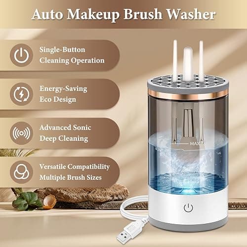 Electric Makeup Brush Cleaner - Efficient Electric Makeup Brush Cleaner Machine for Thorough Brush Cleaning, Ideal for Makeup Artists & Enthusiasts thumbnail 7