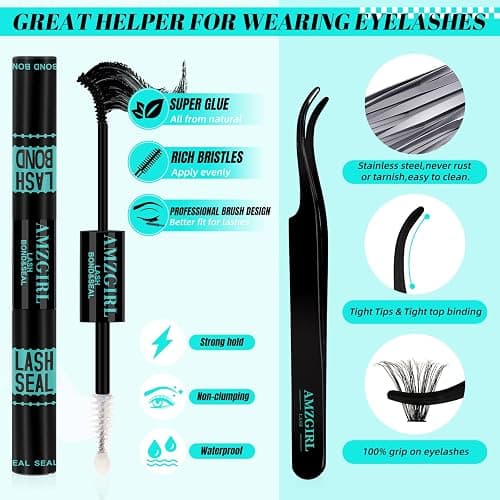 Lash Extension Kit 280Pcs,60D 80D Individual Lashes Clusters Kit,Lash Bond And Seal,Lash Remover For Eyelashes Extensions,Lash Applicator Tool For False Eyelash Cluster Kit At Home(D-Mix8-16mmKit) thumbnail 5