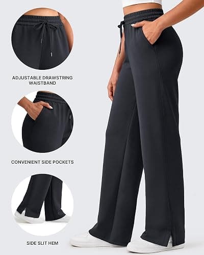 G4Free Smoofit Modal Soft Women's Wide Leg Sweatpants High Waisted Drawstring Side Slit Casual Pants 25"/27"/29"/31"/33" thumbnail 3