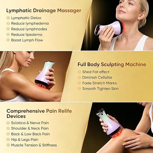 Lymphatic Drainage Massager & Anti Cellulite Massage Tool, 4-in-1 Body Sculpting Machine with Microcurrent, Red-Light, Heat & Vibration, Helps Reduce Stretch Marks & Cellulite, for Legs, Arms & Belly thumbnail 3
