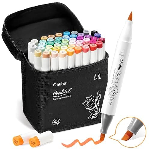 Ohuhu Alcohol Markers: Soft Chisel Red Dot Design Award Winner 48-color Brush & Soft Chisel Dual Tips Drawing Markers for Artists Beginners Adults Coloring Illustration Sketching - Honolulu S - Image 1