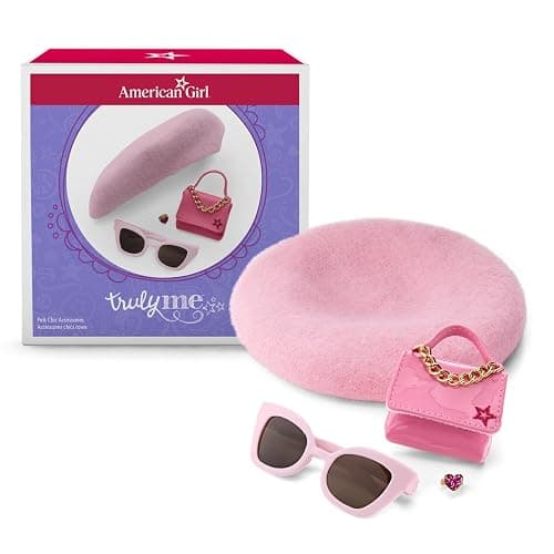 American Girl Truly Me 18-inch Doll Pink Chic Accessories with Purse, Beret, Sunglasses, and Heart Ring, for Ages 6+ - Image 1