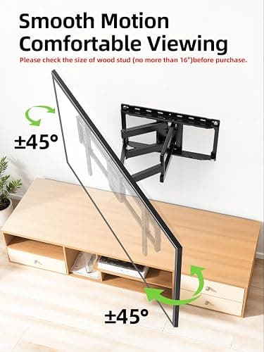 USX Mount Full Motion TV Wall Mount for Most 42-90 inch Flat Screen/LED/4K, TV Mount Bracket Dual Swivel Articulating Tilt 6 Arms, Max 16" Wood Studs, VESA 600x400mm, Holds up to 132lbs thumbnail 8