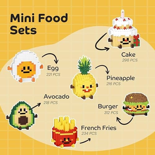 HIGH GODO Mini Food Party Favors Building Sets, Egg, Fruit & Cake Building Blocks Model Kits, Goodie Bag Stuffers, Classroom Small Prize Toys Gifts for Adults, Teens Age 14+ (6 Pack) thumbnail 4