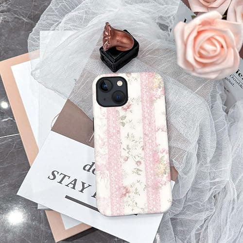 Case for iPhone 15,Fits Frosted Case Design for Girl Women,Floral with Lace Vintage thumbnail 6
