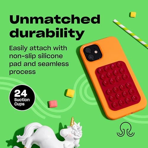 OCTOBUDDY Classic - Silicone Suction Phone Case Adhesive Mount - Hands-Free, Strong Grip Holder for Selfies & Videos - iPhone & Android Compatible - 2.25″ x 3.25″, RED thumbnail 4