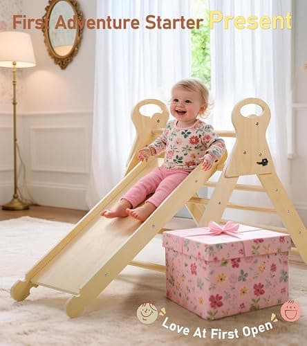 little dove Pikler Triangle Set with Cushion, 7-in-1 Foldable Toddler Climbing Toys Indoor, Toddler Jungle Gym Indoor with Ramp, Arch and Ladder, Montessori Climbing Set, Climbing Toys for 1-6, Wood thumbnail 6