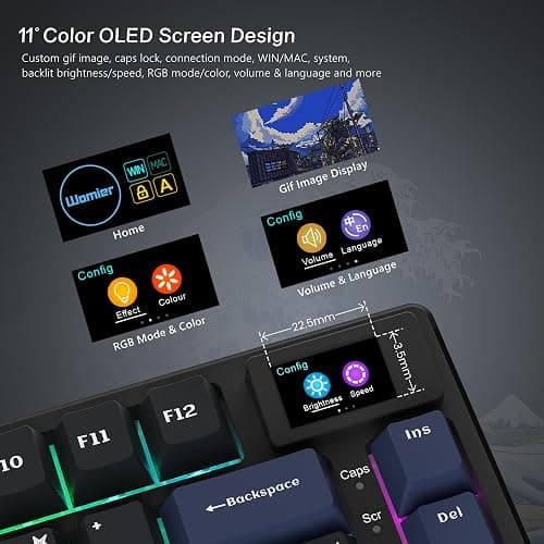 Womier S-K80 75% Keyboard with Color Multimedia Display Mechanical Gaming Keyboard, Wired Hot Swappable Gasket Mount RGB Custom Key Board, Pre-lubed Stabilizer for Mac/Win, Black Kanagawa thumbnail 2