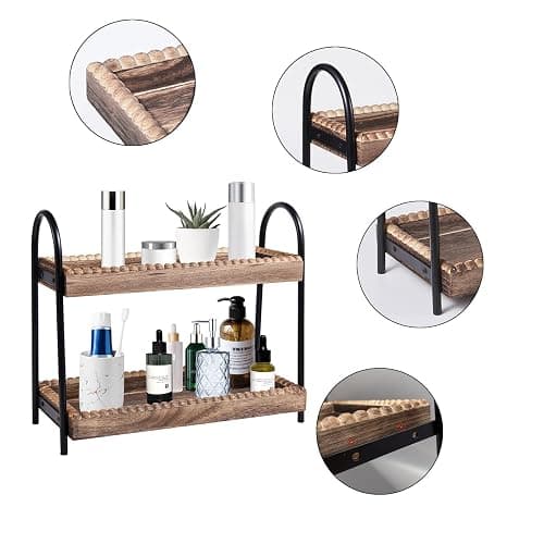 BDBDYEAY Bathroom Countertop Organizer, 2 Tier Vanity Organizer and Storage for Cosmetic Skincare Perfume, Wood Bead Storage Shelf for Bathroom Kitchen Coffee Station thumbnail 4