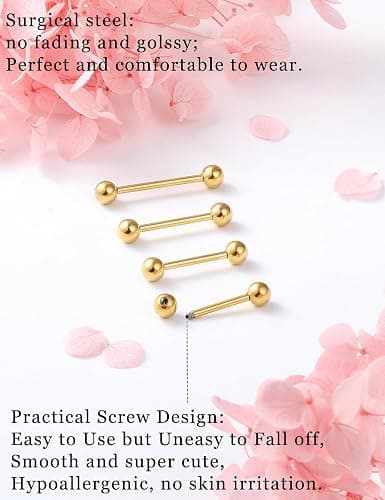 Msndnkwo 14G 16G Nipple Tongue Rings Stainless Steel Straight Barbells Piercing Jewelry Short Long Bar Silver Black Gold Bridge Piercings For Women Men 12Mm 14Mm 16Mm 18Mm Length Ball Size 5MM 6MM thumbnail 4