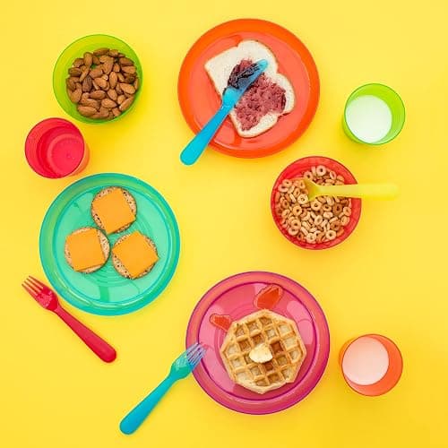 Cuddly Hippo Kids Plastic Dinnerware Set of 72 Multi Color Pieces (Plates, Bowls, Cups and Flatware) - Reusable, BPA-Free, Dishwasher Safe and Microwaveable thumbnail 5