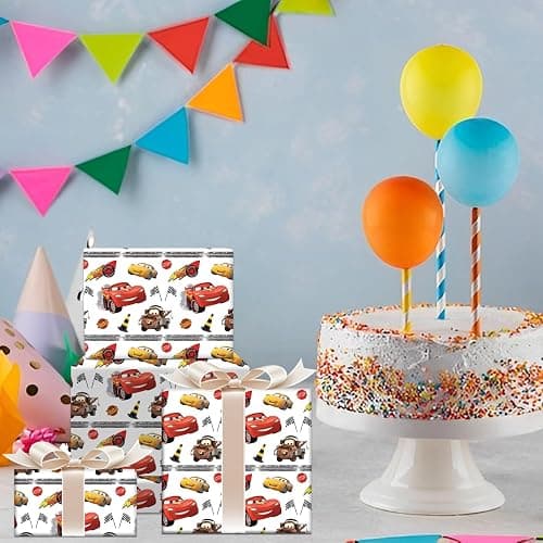 4Pack Wrapping Paper 20X30 inch for Baby Shower Kids McQueen Birthday Party Decorations Wedding DIY Crafts Gift Packing Birthday McQueen cars Decoration (car) thumbnail 5