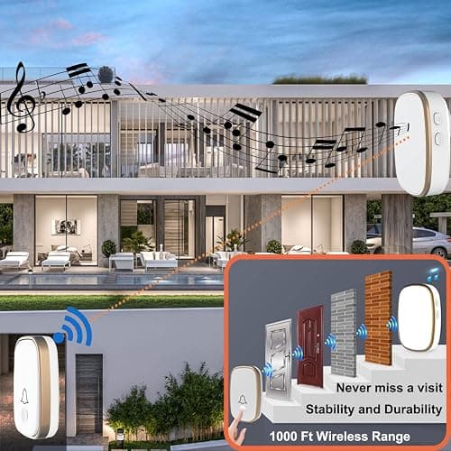 LUAMB Wireless Doorbell, 1,000ft Range Loud Enough with 5Volume Levels and Mute Mode Door Chimes LED Flashing thumbnail 6