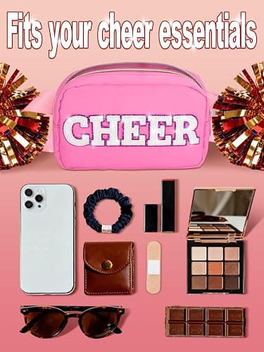 Cheer Fanny Pack for Girls - Preppy Pink Glitter Letter Cheer Belt Bag with Adjustable Strap, Cheerleader Gifts for Teen Girls, Christmas or Birthday - Image 1