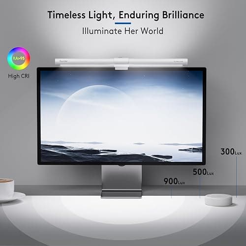 Quntis Monitor Light Bar with Remote, Eye-Care No Glare, Space Saving Home Office Desk Lamp, White, Stepless Dimming, Easy Setup LED Computer Light Backlight for Curved Gaming Monitors Reading Study thumbnail 2