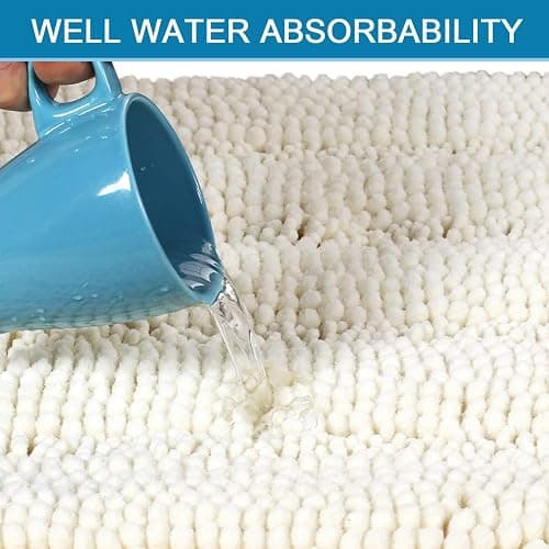 H.VERSAILTEX Bath Rugs for Bathroom Non Slip Bath Mats Extra Thick Chenille Striped Rug 20" x 32" Absorbent Non Skid Fluffy Soft Shaggy Washable Dry Fast Plush Mat for Indoor, Bath Room, Tub - Cream thumbnail 5