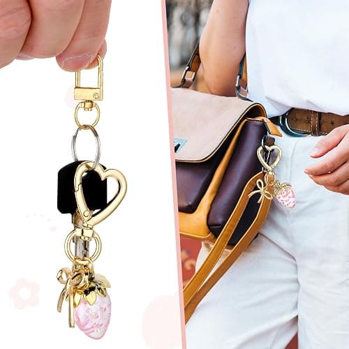Apausvcm Strawberry Keychain, Cute Strawberry Bag Charms for Women Girls Bow Heart Key chains Strawberry Themed Charm Accessories for Handbags Bag Purse Wallet Cellphone Car thumbnail 7