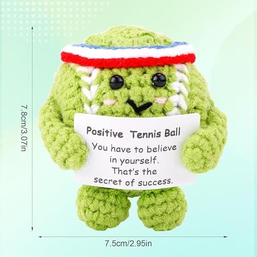Positive Tennis Ball, Cute Funny Crochet Inspirational Tennis Ball Positive Knitted Animal Doll Crochet Toy with Positive Card for Sports Lover Friends Party Decorations thumbnail 2