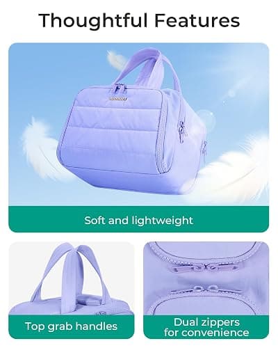 BAGSMART Travel Toiletry Bag, Crush Toiletry Bag for Women, Wide-open Puffy Toiletry Bags for Traveling, Large Travel Cosmetic Makeup Bag Organizer for Accessories,Toiletrie, Purple thumbnail 5