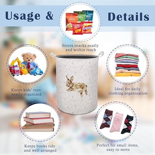 TAZSWDMM Pink Floral Bunny Laundry Basket Hamper, Bunny Nursery Decor, Pastel Wildflower Rabbit Foldable Clothes Toys Books Storage Box Bins Baskets Organizer for Girls Kids Bedroom Bathroom thumbnail 4