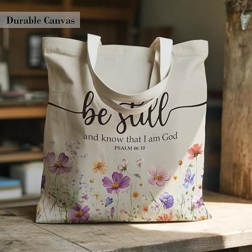 TOTEUSVIA Christian Tote Bag for Women, Church Bible Canvas Bag with Inner Pocket for Churchgoers thumbnail 3