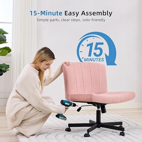 amseatec Criss Cross Office Chair with Wheels, Fabric Makeup Vanity Chair | Extra-deep 20.5" seat for cross-legged sitting. 330 lbs, SGS gas lift. 90-115° tilt, 360° swivel. Soft fabric, armless thumbnail 7
