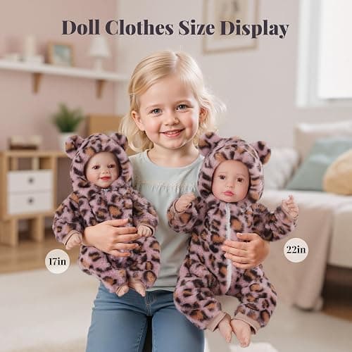 BABESIDE Reborn Baby Doll Clothes Set for 17-22 Inch Dolls, Cozy Babydolls Clothes with Hat for Lifelike Reborn Baby Doll Accessories, Leopard Print thumbnail 4