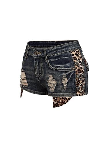 Verdusa Women's Y2K Cheetah Leopard Jean Shorts Distressed Going Out Outfits Denim Mini Booty Shorts - Image 1