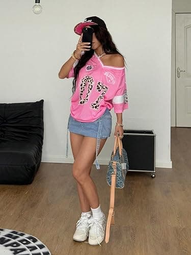 SOLY HUX Women's Y2k Leopard Number Graphic Oversized Tops Football Jersey Shirts Streetwear thumbnail 5