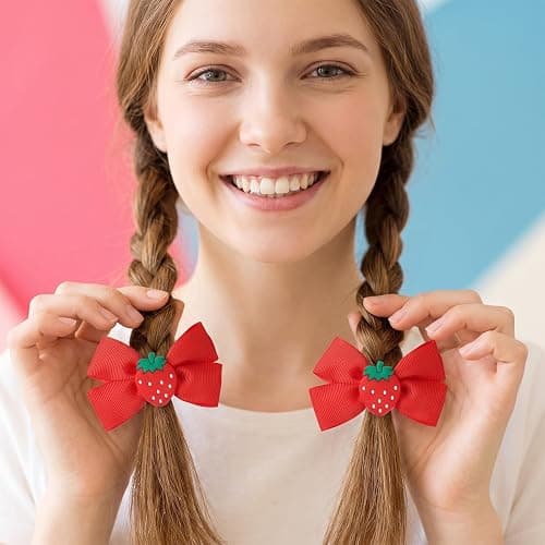 4 Pcs Strawberry Hair Clips Cute Sweet Cherry Hair Bows | Strawberry Hair Accessories for Baby Toddlers Girls Teens Christmas Halloween thumbnail 7