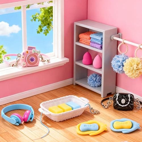 116Pcs Dollhouse Mini Accessories Set - Makeup Tools Bathroom Toiletries Handbag for DIY Micro Scene Decoration Simulation Shampoo Hair Dryer Cosmetic Brush for Bedroom Girl Novelty Toy Jewelry Box thumbnail 2