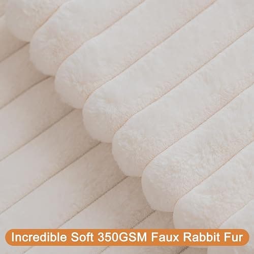 BAOLIZEGAO Double-Sided Faux Fur Plush Throw Pillow Covers 18x18 Set of 2 Fuzzy Striped Soft Cozy Pillowcase Luxury Decorative Pillows Square Shaggy Cushion Covers for Couch Sofa Bed,Cream White thumbnail 3