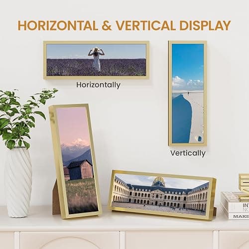 Natural Homi 4x11 Aluminum Metal Picture Frame,Tempered Glass Gold Photo Frame 4x11 for Family Photo,Posters,Art,Document to Wall Mount Horizontally or Vertically thumbnail 5