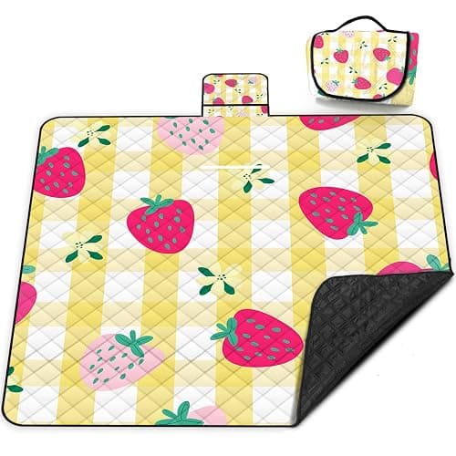Extra Large Picnic Blanket Waterproof,80"x 80"Foldable Machine Washable Beach Blanket,Outdoor Blanket for 6-8 Adults,Picnic Mat Suitable for Indoor Crawling,Park Beach,Camping,Hiking,Travel(Yellow) - Image 1